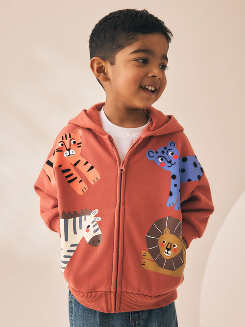 Tan Brown Printed Zip Up Hoodie (3mths-7yrs)