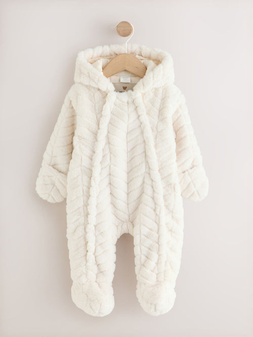 White Clipped Faux Fur Double Zip Baby All-In-One (0mths-2yrs)