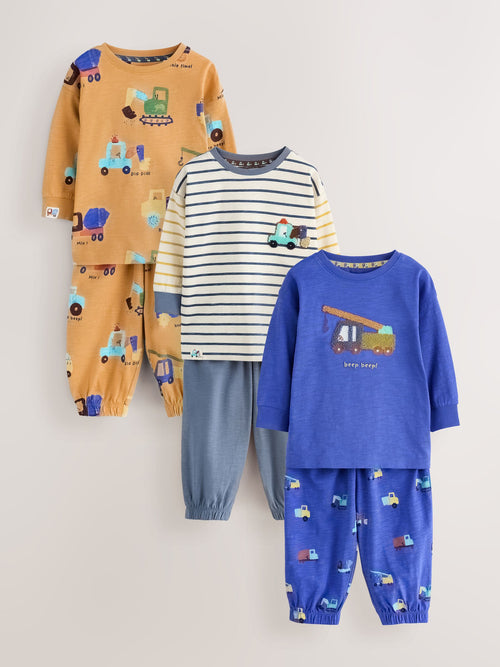 Brown/Yellow/Blue Diggers Oversized Pyjamas 3 Pack (9mths-8yrs)