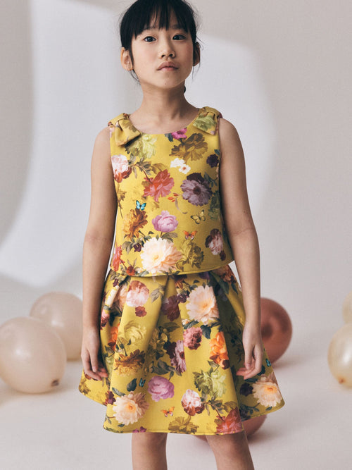 Yellow Ochre Floral Scuba Blouse and Skirt Set (3-16yrs)