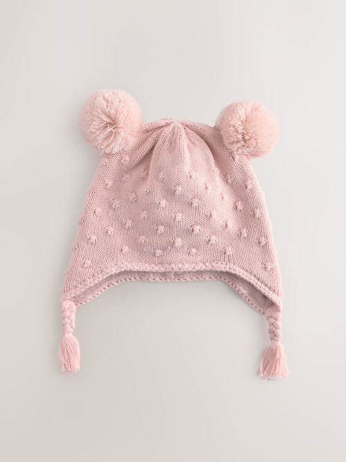 Pink Pointelle Knitted Baby Trapper Hat