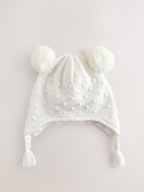 White Knitted Baby Trapper Hat