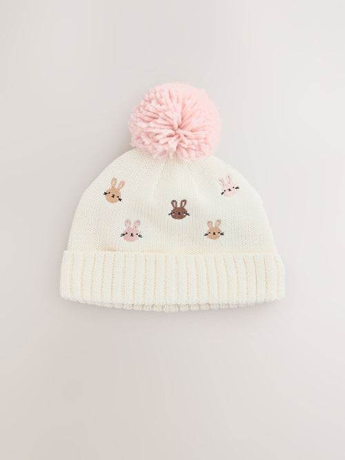 Pink/Cream Knitted Baby Pom Hat