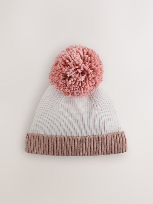 Pink Knitted Baby Pom Hat