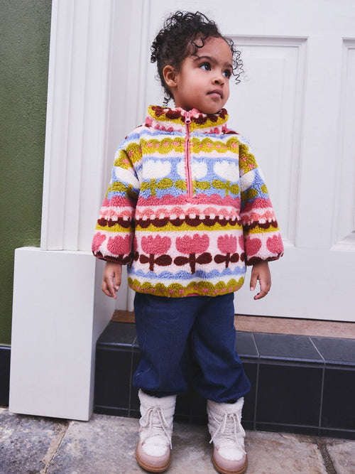 Pink/Blue Flowers Half Zip Fleece (3mths-7yrs)