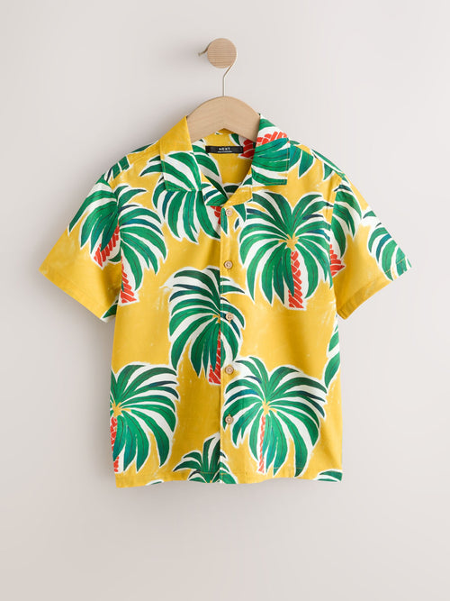 Ochre Yellow All Over Print Palms Short Sleeve Revere Collar Shirt (3-16yrs)