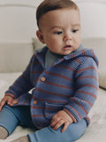 Blue & Burgundy Stripe Knitted Baby Cardigan (0mths-2yrs)