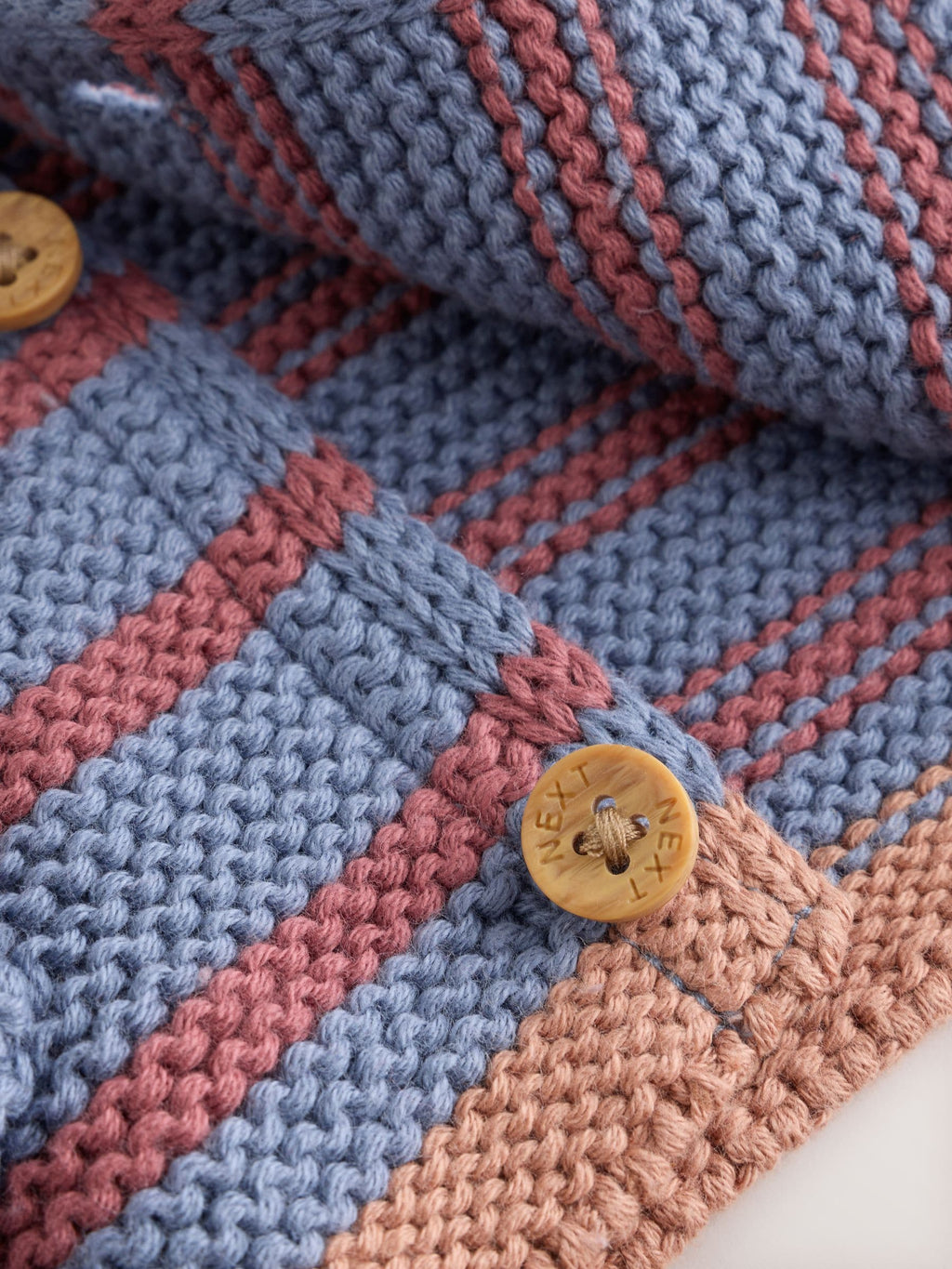 Blue & Burgundy Stripe Knitted Baby Cardigan (0mths-2yrs)