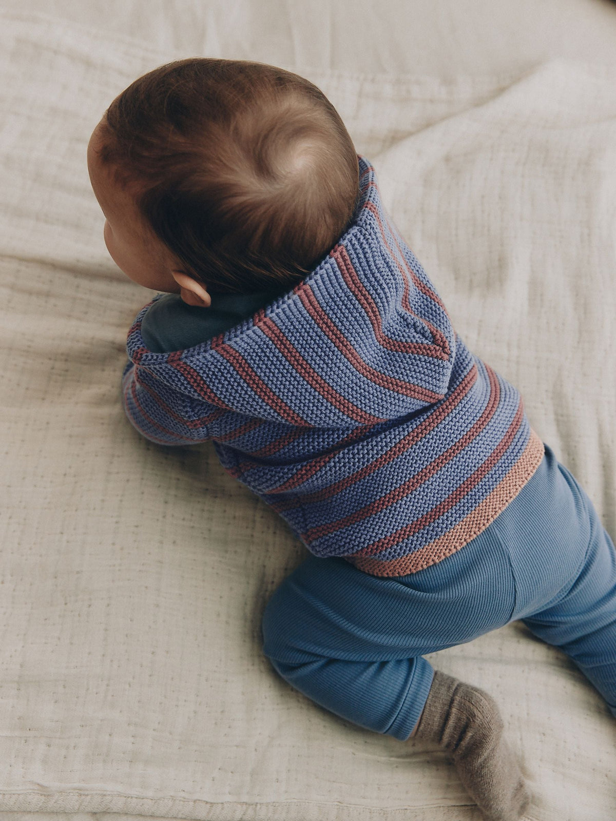 Blue & Burgundy Stripe Knitted Baby Cardigan (0mths-2yrs)