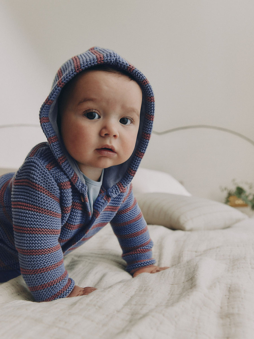 Blue & Burgundy Stripe Knitted Baby Cardigan (0mths-2yrs)