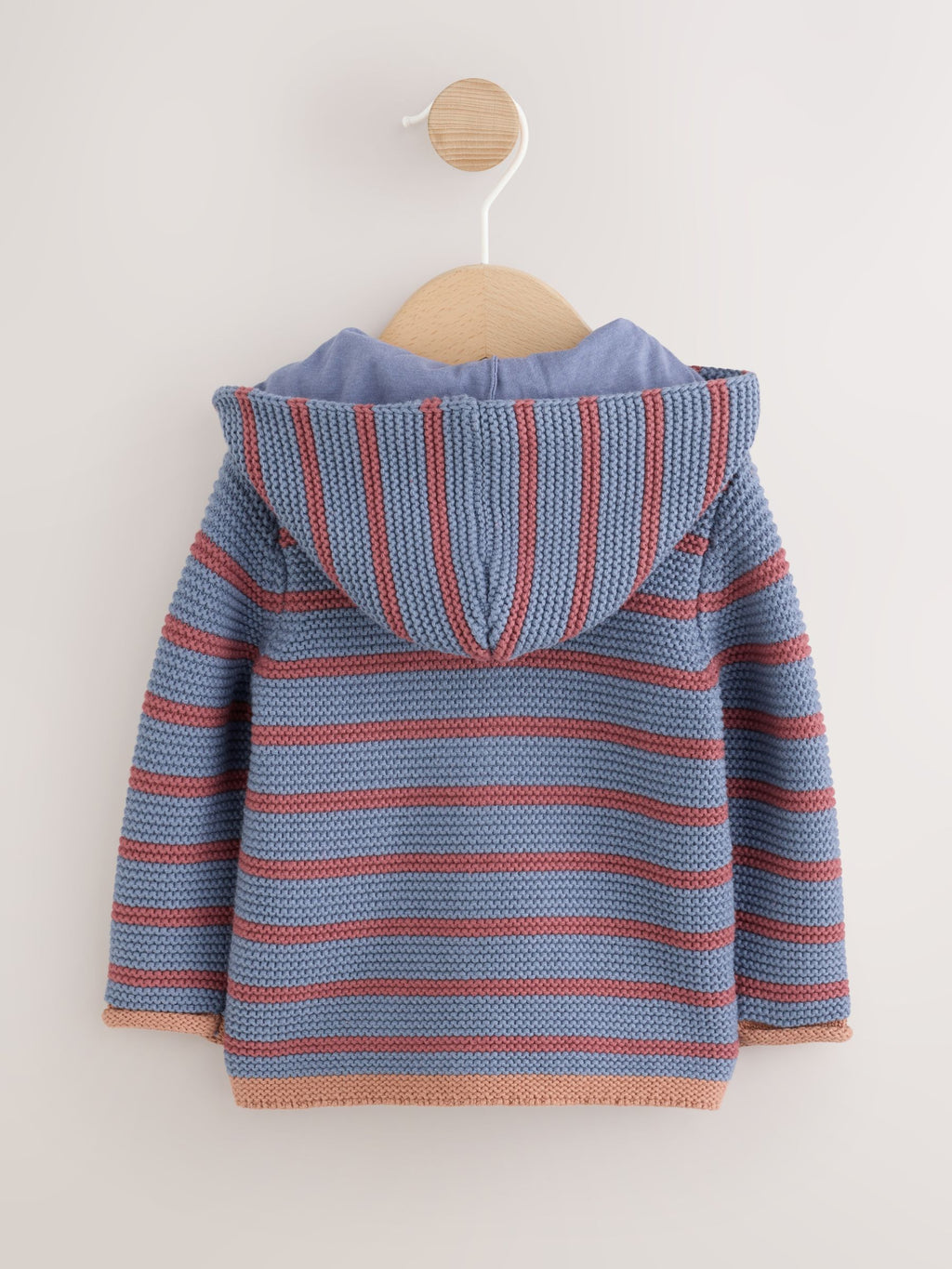Blue & Burgundy Stripe Knitted Baby Cardigan (0mths-2yrs)
