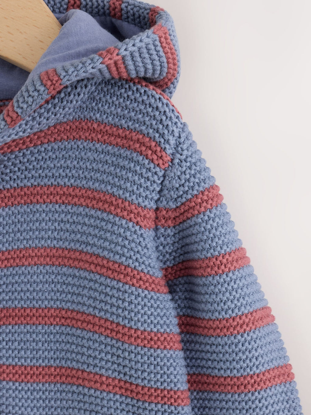 Blue & Burgundy Stripe Knitted Baby Cardigan (0mths-2yrs)
