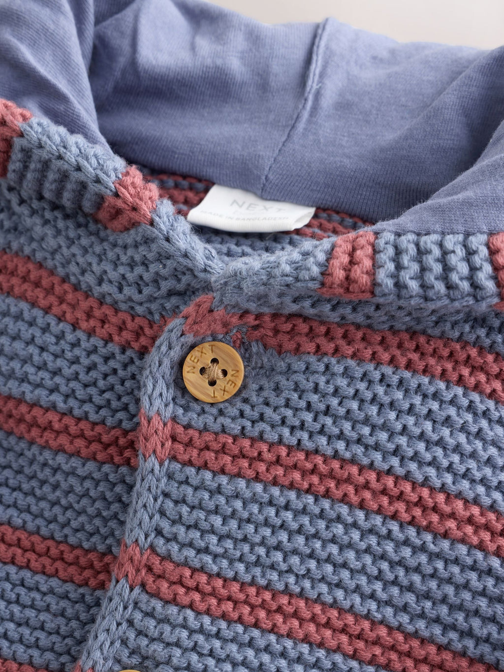 Blue & Burgundy Stripe Knitted Baby Cardigan (0mths-2yrs)