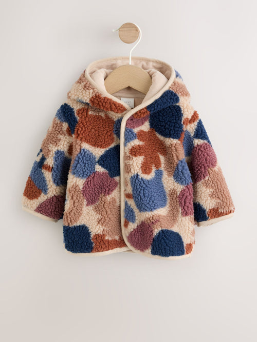 Brown & Blue "Camo" Print Hooded Borg Baby Jacket (0mths-2yrs)