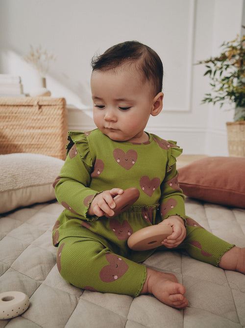 Green Heart Peplum Top and Leggings Baby Set (0mths-2yrs)