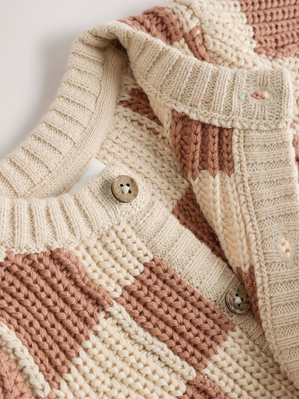 Tan/Ecru Checkerboard Embroidered Slogan Knitted Baby Cardigan (0mths-2yrs)