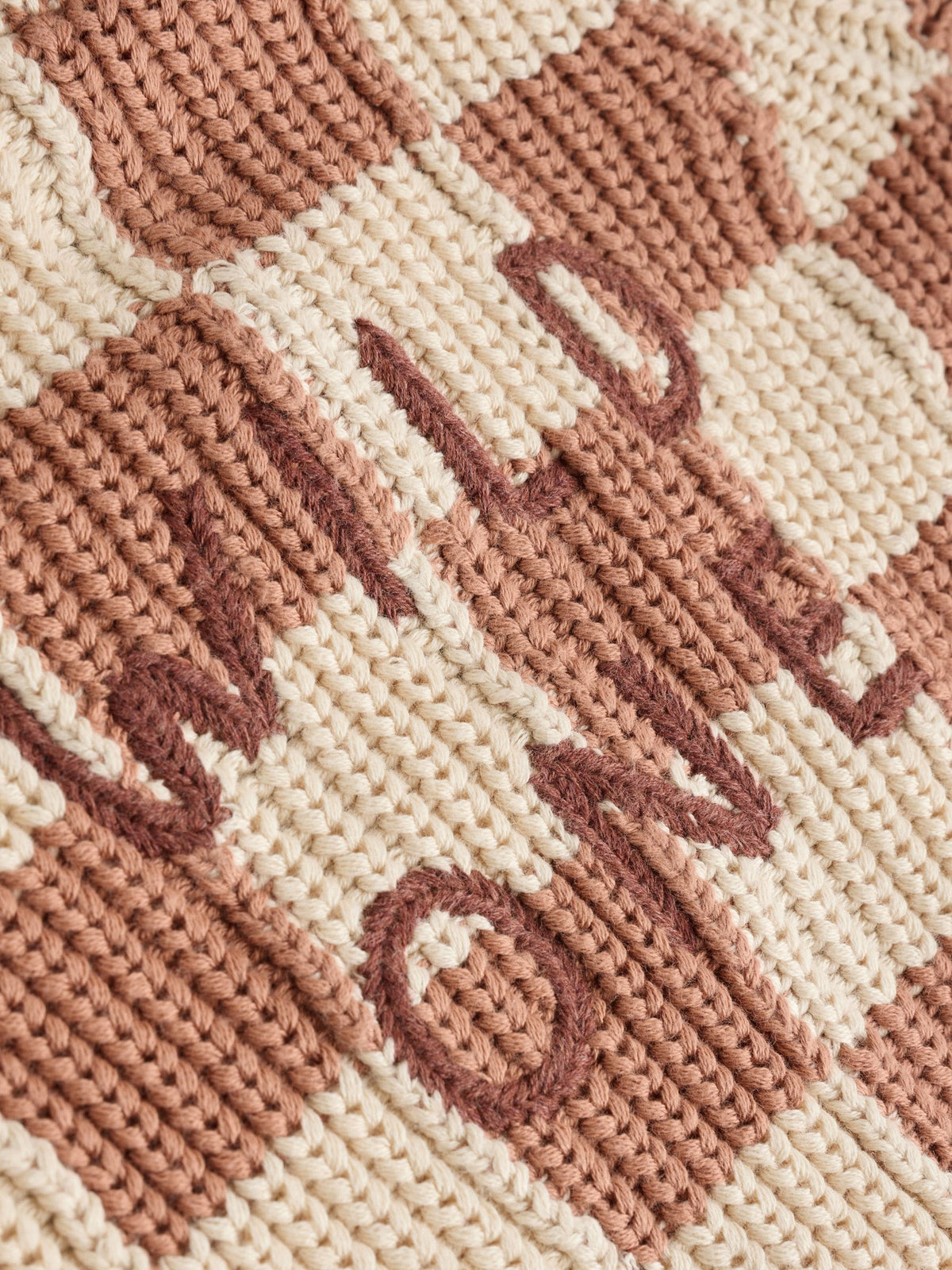 Tan/Ecru Checkerboard Embroidered Slogan Knitted Baby Cardigan (0mths-2yrs)