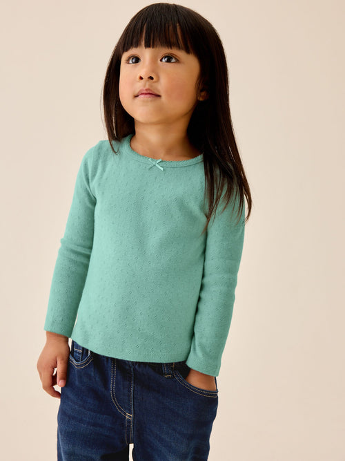 Green Long Sleeve Pointelle Top (3mths-7yrs)