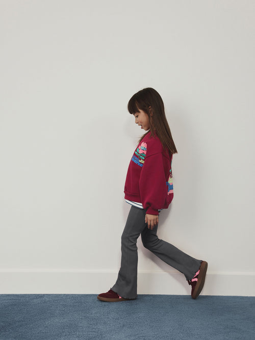 Berry Pink Flower Sweatshirt and Flare Leggings Set (3-16yrs)