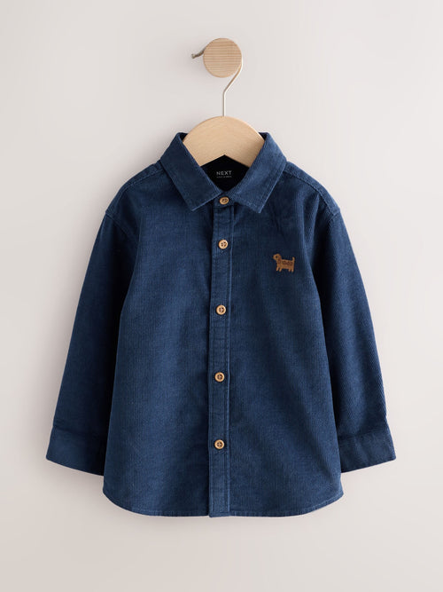 Navy Dog Embroidery Long Sleeve Cord Shirt (3mths-7yrs)