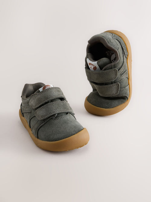 Khaki Green Standard Fit (F) Barefoot Leather Touch Fastening Trainers