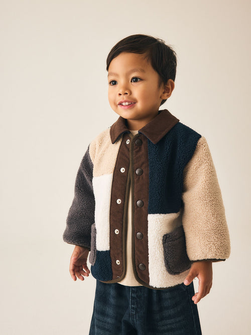 Neutral/Navy Colourblock Borg Fleece Shacket (3mths-7yrs)