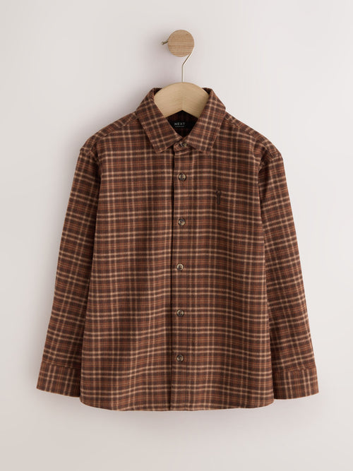 Tan Brown Micro Check Long Sleeve Check Shirt (3-16yrs)