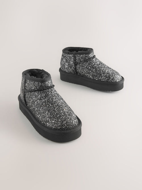 Black Glitter Standard Fit (F) Water Repellant Suede Pull On Boots