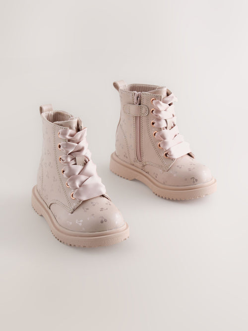 Pink Cherry Standard Fit (F) Lace Up Ankle Boots