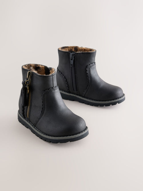 Black Standard Fit (F) Chelsea Zip Tassel Ankle Boots