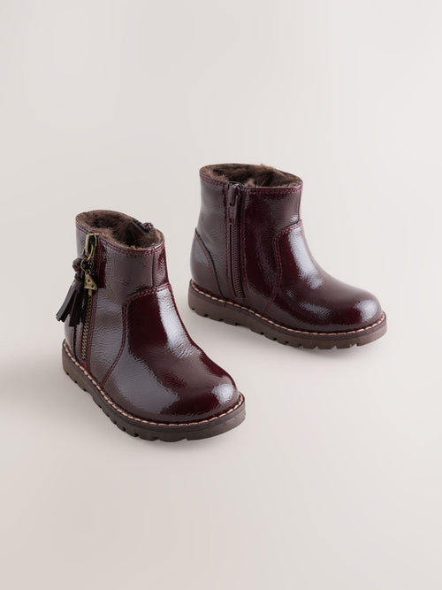 Burgundy Red Standard Fit (F) Chelsea Zip Tassel Ankle Boots