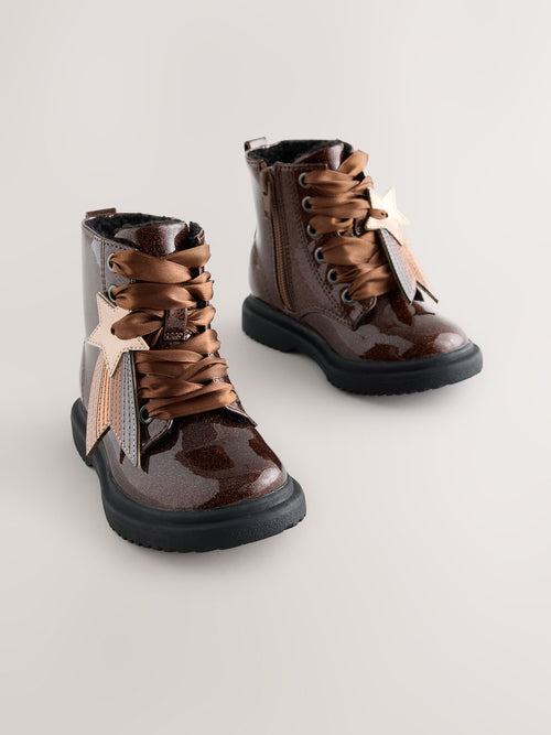 Bronze Shimmer Standard Fit (F) Lace Up Ankle Boots