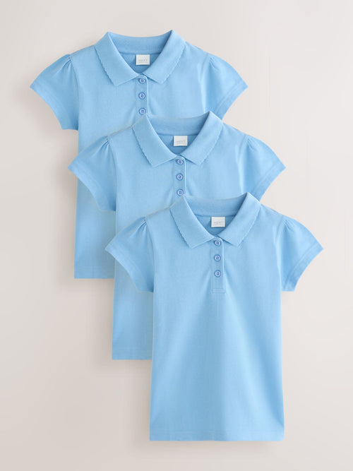 Blue Girls Cotton Short Sleeve Polo Shirt 3 Pack (3-16yrs)