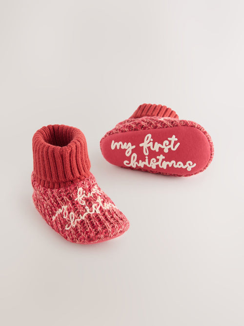 Red My First Christmas Baby Sock Top Boot Shoes (0-18mths)