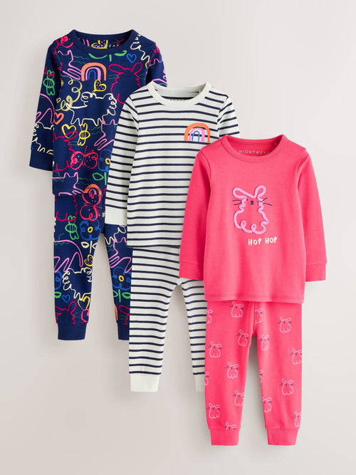 Pink/Blue Snuggle Pyjamas 3 Pack (9mths-12yrs)