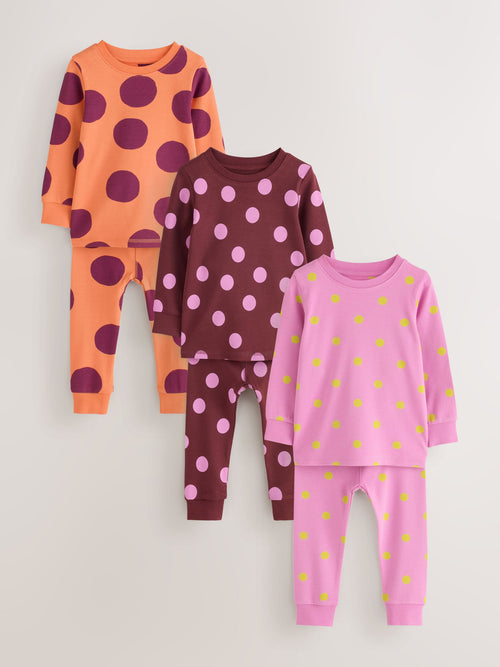 Purple and Orange Spot Snuggle Pyjamas 3 Pack (9mths-12yrs)