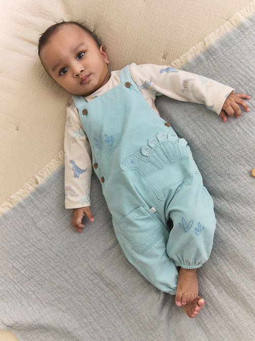 Blue Dino Cord Dungarees and Bodysuit Baby Set (0mths-3yrs)