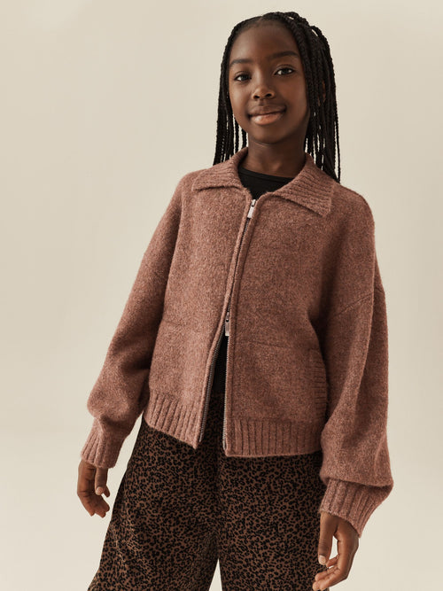 Brown Knitted Zip Jacket (3-16yrs)