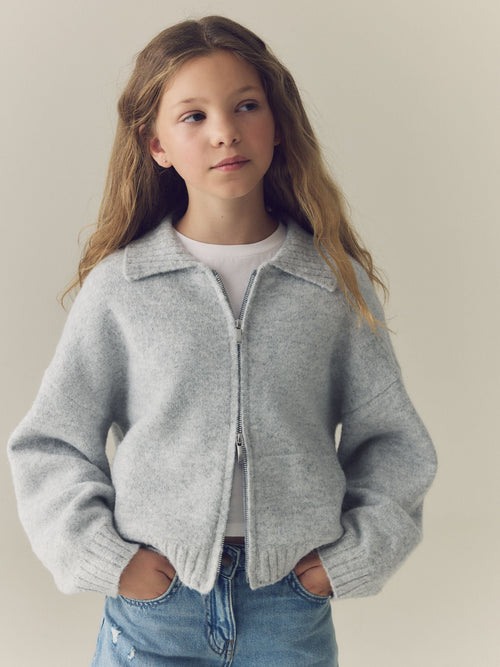 Grey Knitted Zip Jacket (3-16yrs)