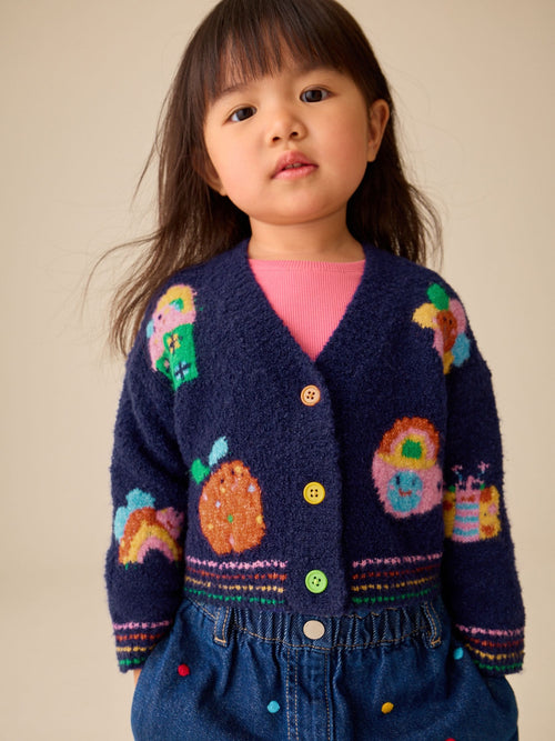 Navy Fun Character V-Neck Cardigan (3mths-7yrs)