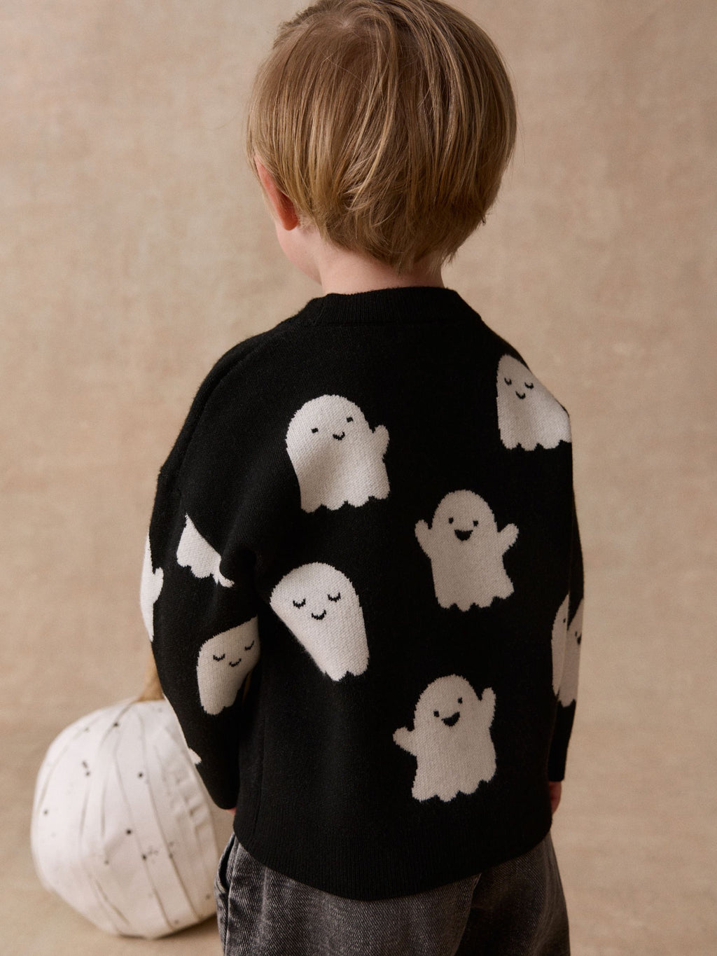 Black/White Ghost Halloween Knitted Crew Neck Jumper (3mths-7yrs)