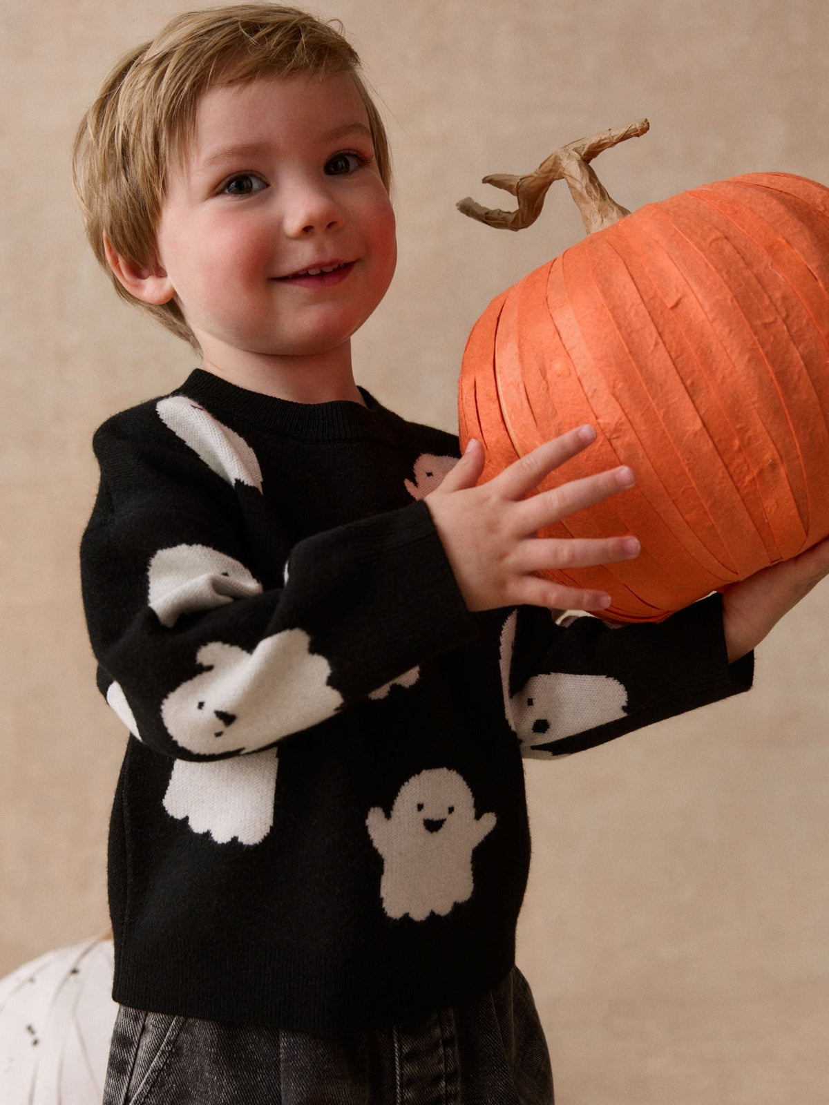 Black/White Ghost Halloween Knitted Crew Neck Jumper (3mths-7yrs)