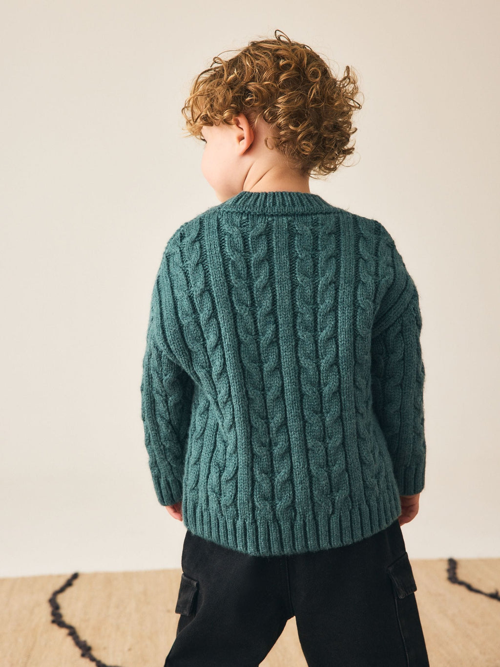 Dark Teal Blue Cable Knit Crew Neck Jumper (3mths-7yrs)