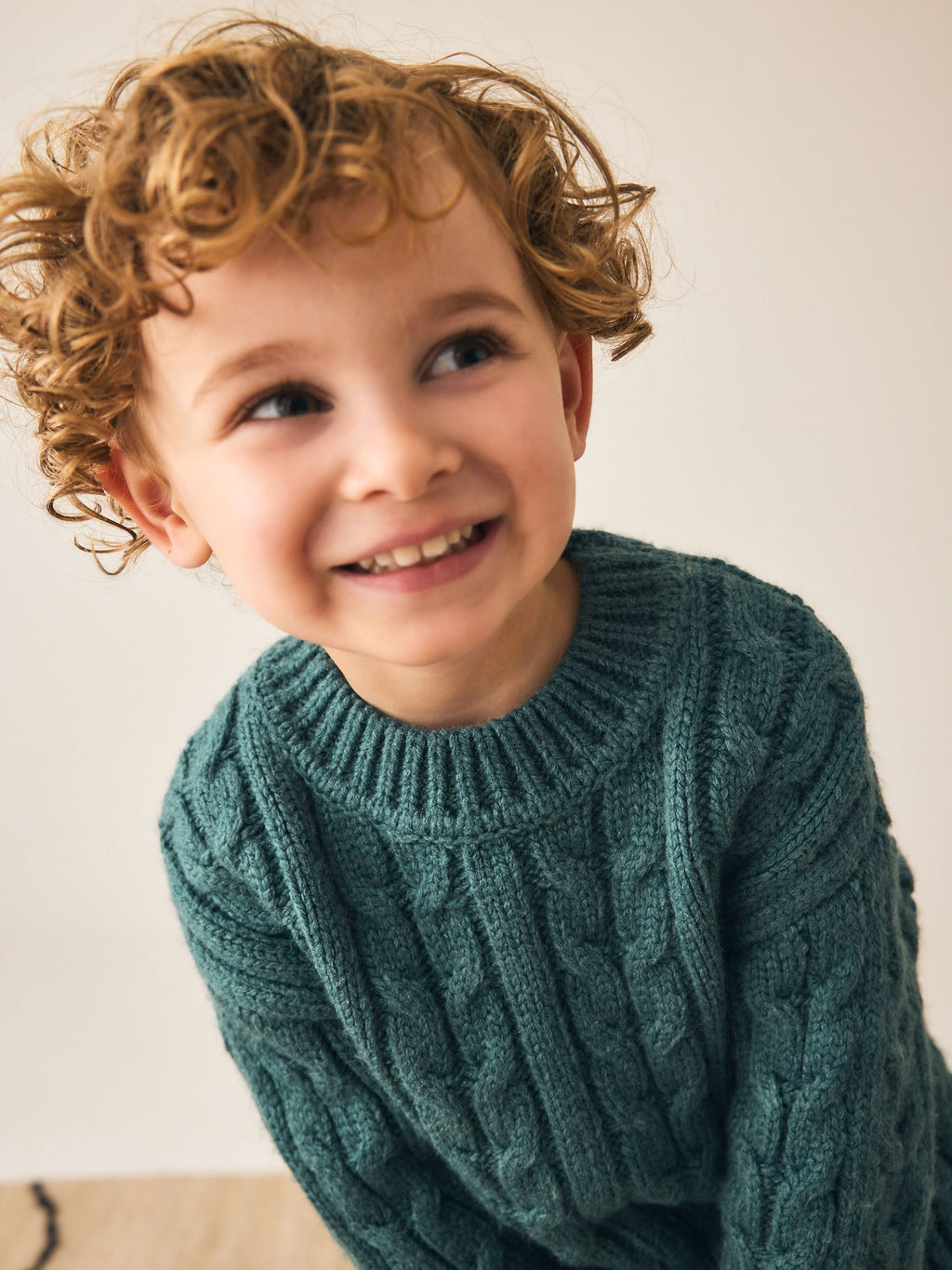 Dark Teal Blue Cable Knit Crew Neck Jumper (3mths-7yrs)
