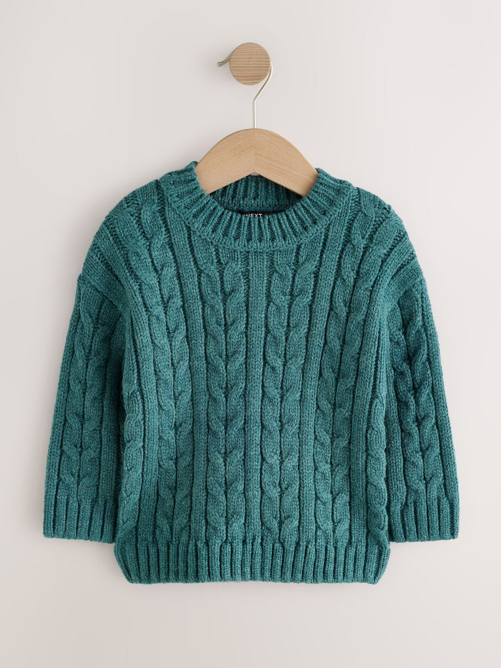 Dark Teal Blue Cable Knit Crew Neck Jumper (3mths-7yrs)