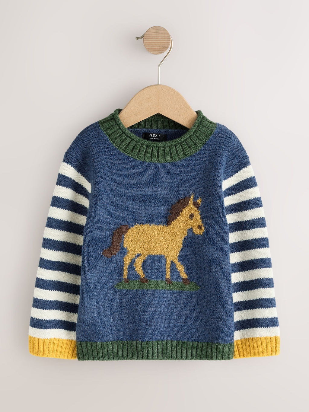 Navy Blue Horse Character Knitted Crew Neck Jumper (3mths-7yrs)