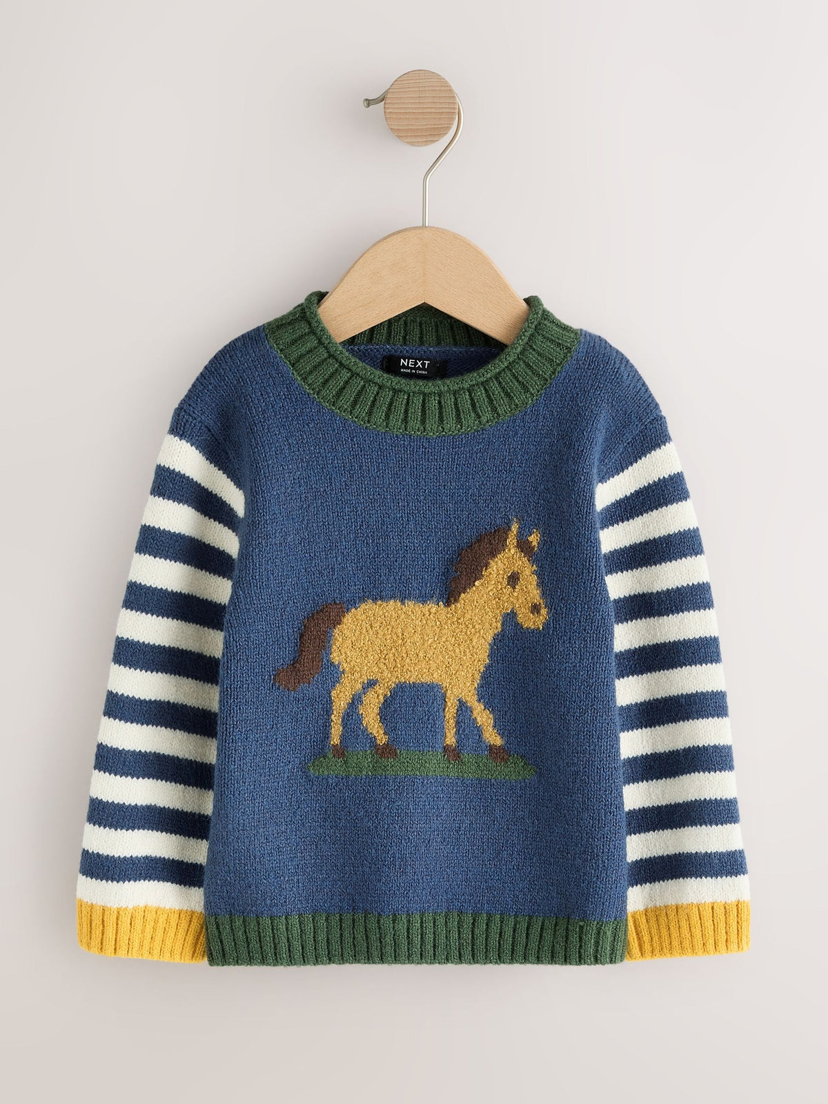 Navy Blue Horse Character Knitted Crew Neck Jumper (3mths-7yrs)