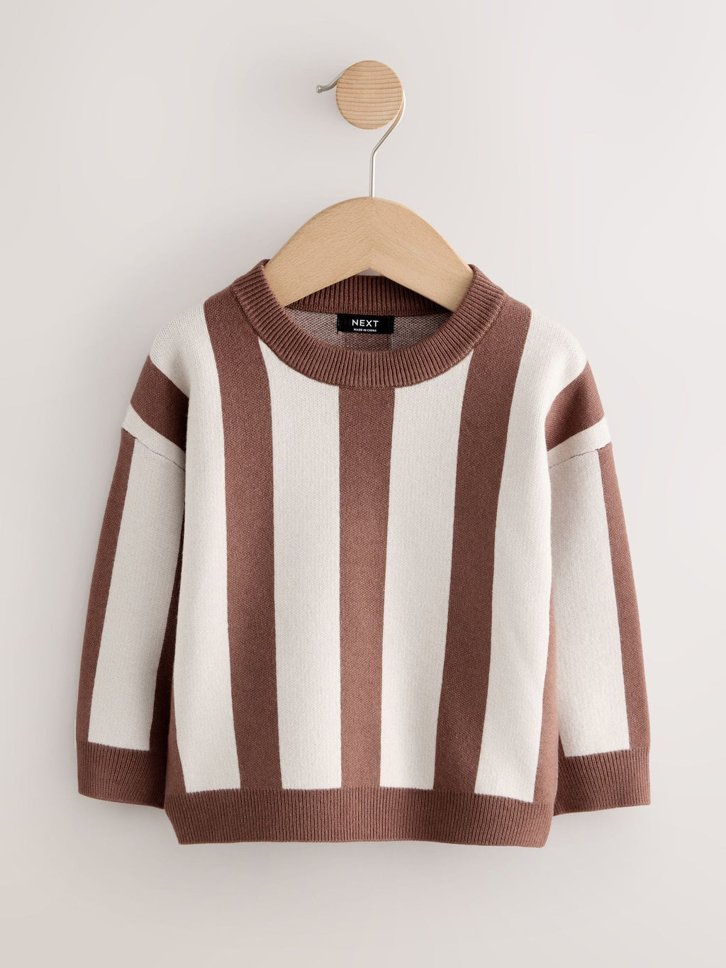 Brown/Cream Stripe Knitted Crew Neck Jumper (3mths-7yrs)