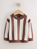 Brown/Cream Stripe Knitted Crew Neck Jumper (3mths-7yrs)