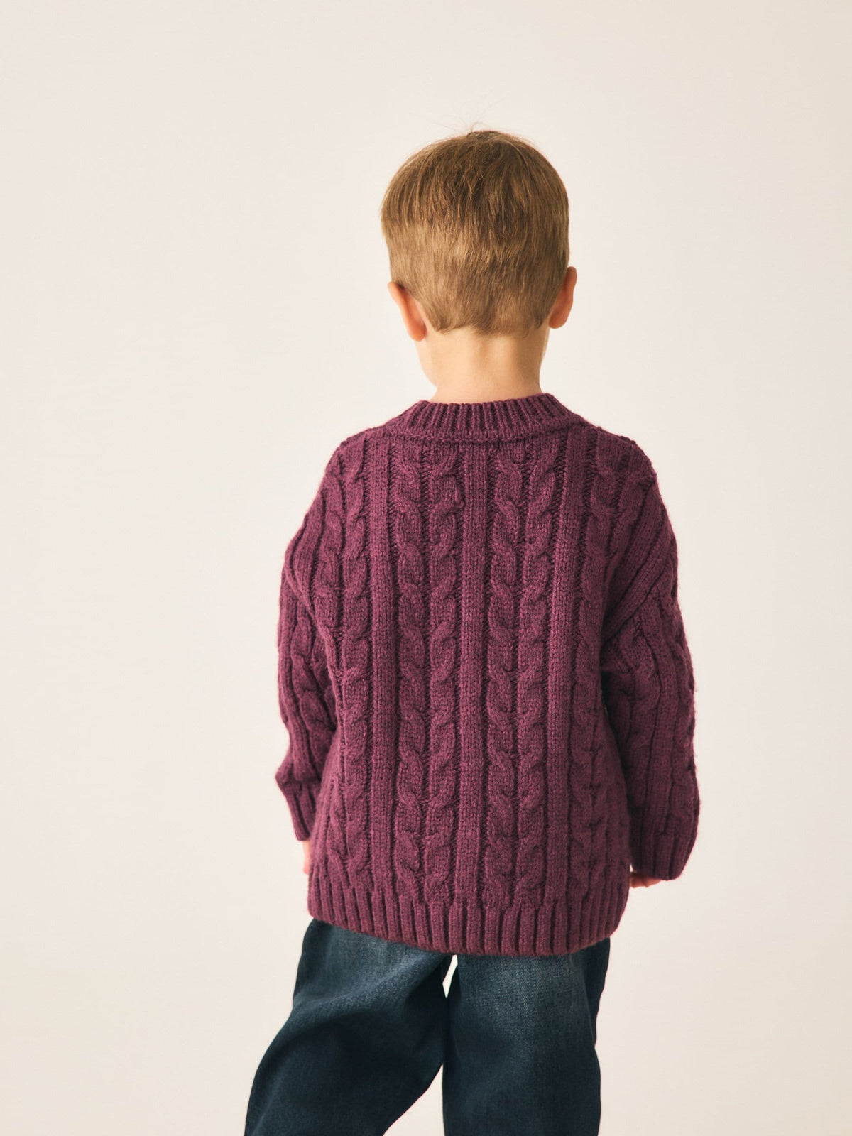 Plum Purple Cable Knit Crew Neck Jumper (3mths-7yrs)